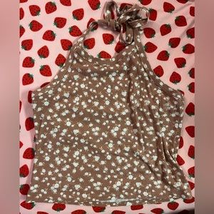 Flower print tie up tank top